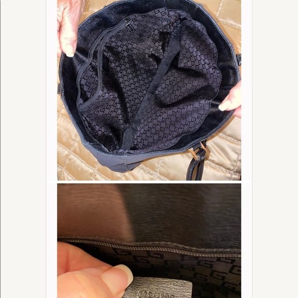 Gucci Shoulder Bag Black Gold Cotton Leather Tote - Picture 2 of 5